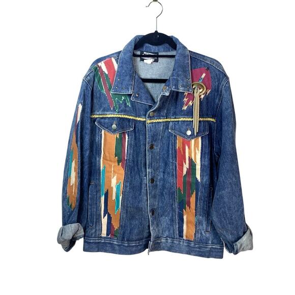 Expressions Hand Decorated VNT Southwest Denim Jacket Trucker XL Western - Picture 1 of 8